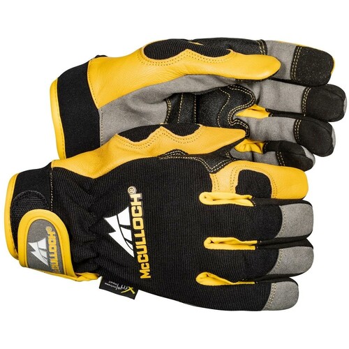 McCulloch skyddshandskar för skogsarbete MC406-8. Bra passform, bekväma att bära.
Handskarna har en förstärkt läderhandflata med dämpningskuddar. Specialbeläggning på pekfinger och tumme gör att du kan använda pekskärmen med handskar på. 229 kr på ikh.se