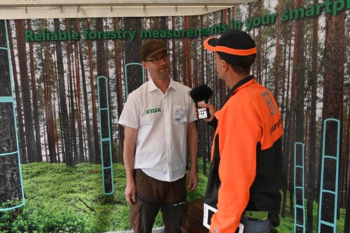 Krister Tham, vd på Katam som visade sin nya app för skogsmätning, var ett hett intervjuobjekt.