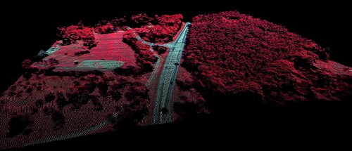 Ett landskap laserskannat med flygplan.