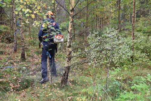 Skolbarnen fick lära sig om röjning av Sydvedarna Daniel Marinder och Rickard Andertun.