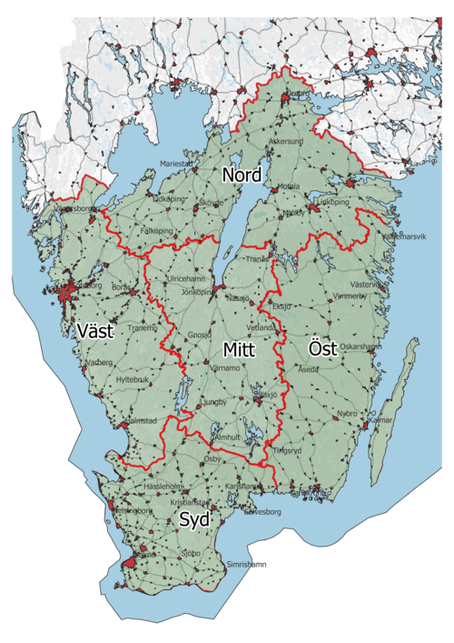 Karta över Sydveds områden