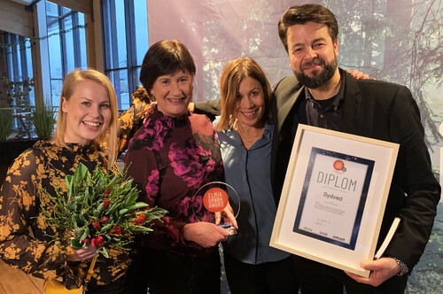 Projektgruppen för Sydveds monter på SkogsElmia; Amanda Hill, Annica Dolck Asplund, Annsofie Öhman och Daniel Fellenius.